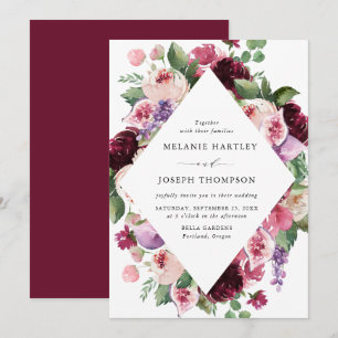 Boho Burgundy & Blush Floral & Frucht Hochzeit Einladung