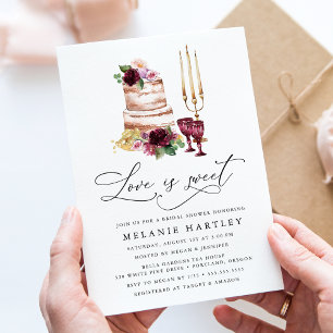 Boho Burgundy & Blush Floral Love is Sweet Bridal Einladung