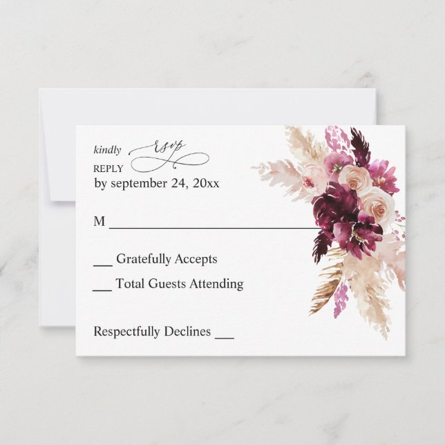 Boho Burgundy & Blush Pink Floral UAWG RSVP Karte (Vorderseite)