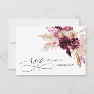 Boho Burgundy & Blush Pink Floral w Meal UAWG RSVP Karte