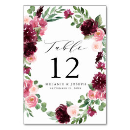 Boho Burgundy & Blush Wasserfarben Hochzeit mit Bl Tischnummer