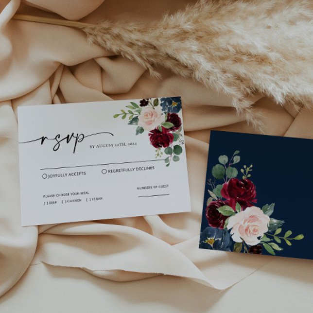 Boho Burgundy Blush Wedding RSVP Card Mitteilungskarte (Von Creator hochgeladen)