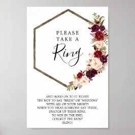 Boho Burgundy Brautparty Ring Game Poster