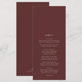 Boho Burgundy Elegant Minimaliste Menu Mariage