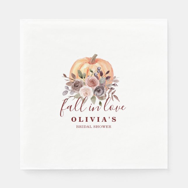 Boho Burgundy Fall Blumenkürbis Brautparty Serviette (Vorderseite)