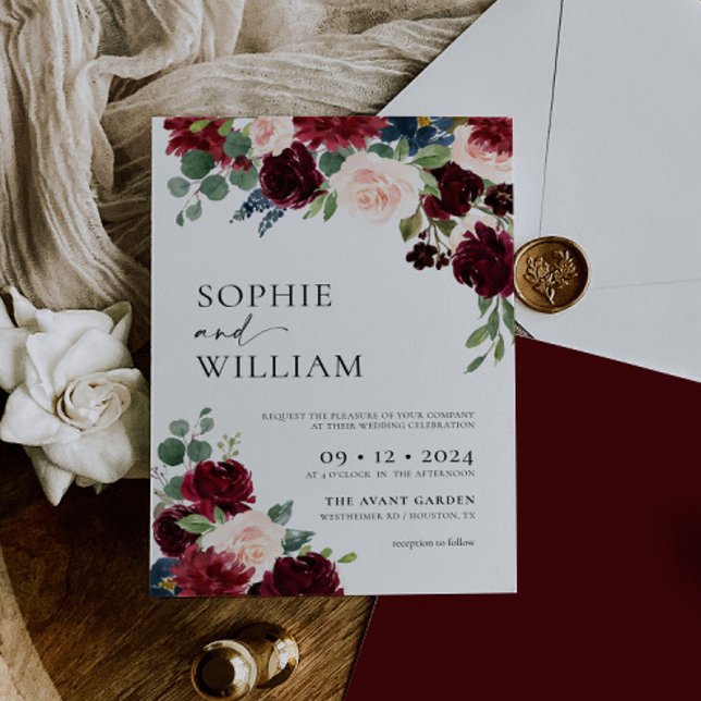 Boho Burgundy Floral Faire-part de mariage (Créateur téléchargé)