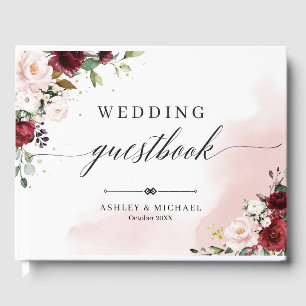 Boho Burgundy Floral Mariage Livre d'or