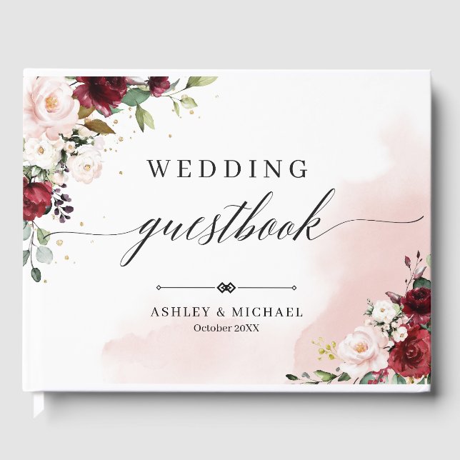 Boho Burgundy Floral Mariage Livre d'or (Recto)