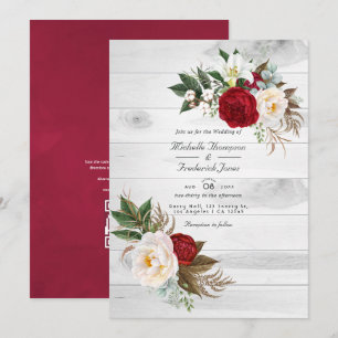 Boho Burgundy Floral QR Code UAWG Bohemisch Weddin Einladung