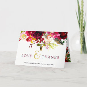 Boho Burgundy   Floral Wedding Vielen Dank Dankeskarte
