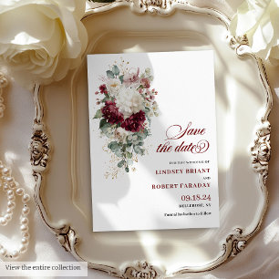 Boho burgundy goldene Rose Save the Date Hochzeit Einladung