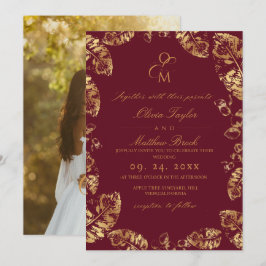 Boho Burgundy Leaf | Elegante Hochzeit im Herbst Einladung