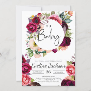 Boho Burgundy Maroon Florals Baby Showeinladung Einladung