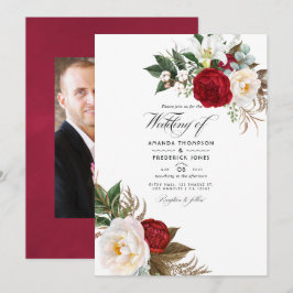 Boho Burgundy - Marsala Floral Wedding Foto Einladung