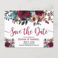 Boho Burgundy Marsala Navy Floral Save the Date