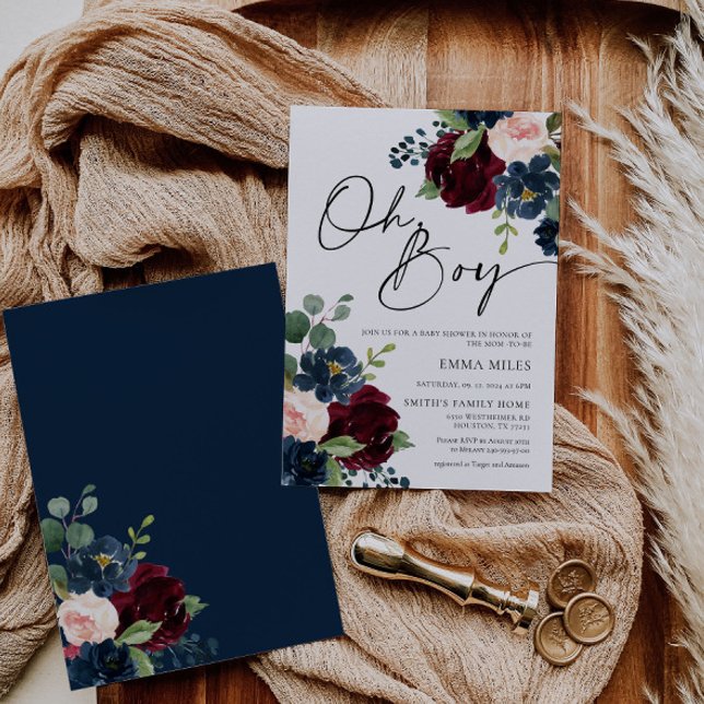 Boho Burgundy Oh Boy Baby Shower Einladung (Von Creator hochgeladen)