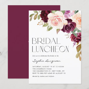 Boho Burgundy Peach Blume Fall Bridal Luncheon Einladung