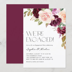 Boho Burgundy Peach Blume fallen Engagement Party Einladung