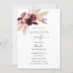 Boho Burgundy & Pink Floral Graduation Party Einladung