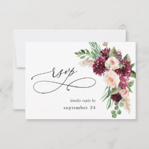 Boho Burgundy & Pink Floral & Greenery w Meal UAWG RSVP Karte