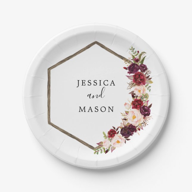 Boho Burgundy Polterabend Paper Plate Pappteller (Vorderseite)