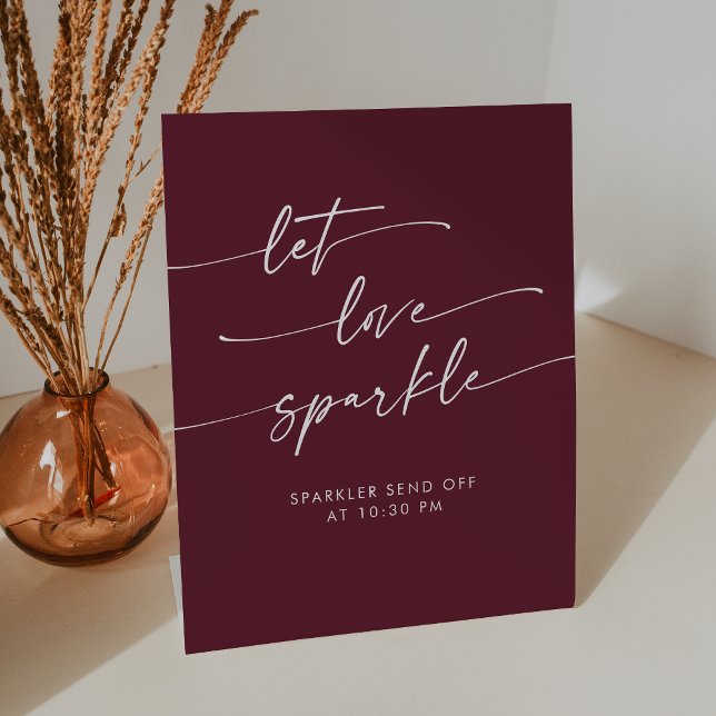 Boho Burgundy Red Sparkler sendet Hochzeit ab Sockelschild (Boho Burgundy Red Sparkler Send Off Wedding Pedestal Sign)