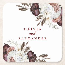 Boho Burgundy Rose fallen Blumenhochzeit Napkins Rechteckiger Pappuntersetzer