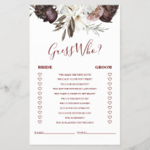 Boho Burgundy Rose fallen Brautparty Game Flyer