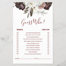 Boho Burgundy Rose fallen Brautparty Game Flyer