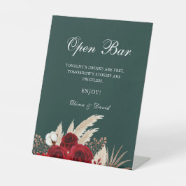 Boho Burgundy Rose Pampas Grass Open Bar Sockelschild