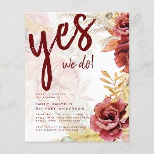 BOHO Burgundy Rose Pampas Grass Wedding Flyer