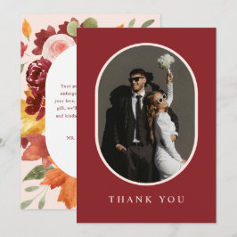 Boho Burgundy Rustic Floral Foto Wedding Dankeskarte