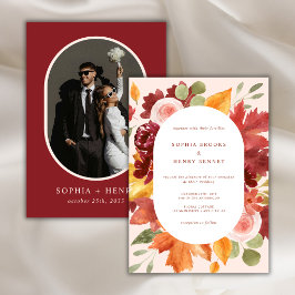 Boho Burgundy Rustic Floral Foto Wedding Einladung