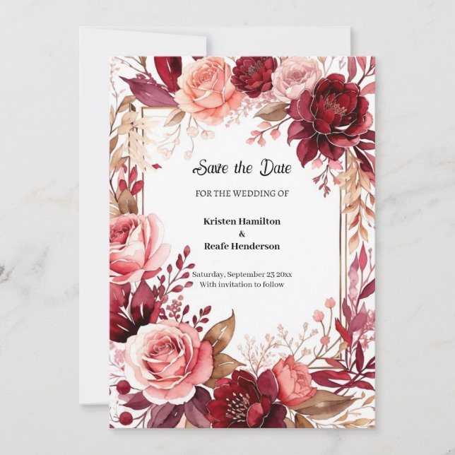 Boho Burgundy Script Save The Date (Vorderseite)