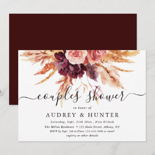 Boho Burgundy Terracotta Floral Couples Dusche  Einladung
