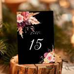 Boho Burgundy Terracotta Floral Wedding Black Tischnummer<br><div class="desc">Diese Tischnummer ist mit handbemalten rustikalen Aquarellfarben-Blume in Terrakotta,  Bordeaux,  Bronzeorange,  Gelb,  Blüte mit beige-braunem Pampasgras gestaltet. Für eine erweiterte Anpassung dieses Designs klicken Sie bitte auf den Link "Weitere Anpassung". Matching-Elemente sind ebenfalls verfügbar.</div>