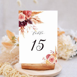 Boho Burgundy Terracotta Floral Wedding Tischnummer