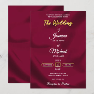 Boho Burgundy und Gold Foil Script Wedding Simple Einladung
