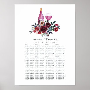 Boho Burgundy und Navy Wein Verkostungsplan Poster