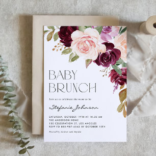 Boho Burgundy und Peach Blume Fall Baby Brunch Einladung