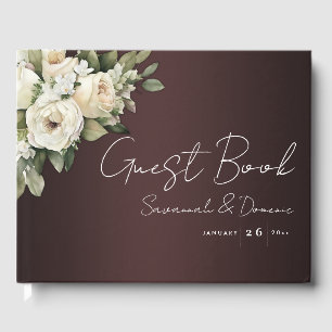 Boho Burgundy und White Rose Bouquet Wedding Gästebuch