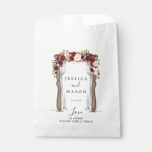 Boho Burgundy Wedding Arch Favor Bags Geschenktütchen (Vorderseite)
