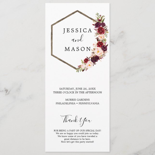 Boho Burgundy Wedding Program Programm (Vorderseite)