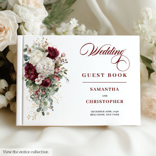 Boho Burgundy White Floral Mariage Livre d'or