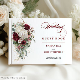 Boho Burgundy White Floral Wedding Guest Book Gästebuch