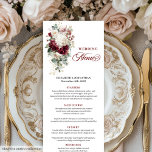 Boho Burgundy White Floral Wedding Menu Card Menükarte<br><div class="desc">✅ Für passende Artikel suchen Sie 208W in meinen Kollektionen ✅ Vervollständigen Sie Ihren Empfang Tischfuß mit diesem hohlen Hochzeitsmenü, mit Aquarellbordeaux und Weißrosen mit schimmernden goldenen Blätter. Dieses Menü, das in einer raffinierten Palette aus Bordeaux, Marsala, Marmelade, tiefrot, dunkelrot, knallig weiß und metallischem Gold gestaltet ist, verbindet den boho-Charme...</div>