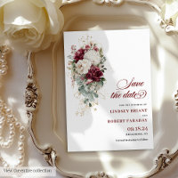 Boho burgundy White gold Blumenkarte Save the Date