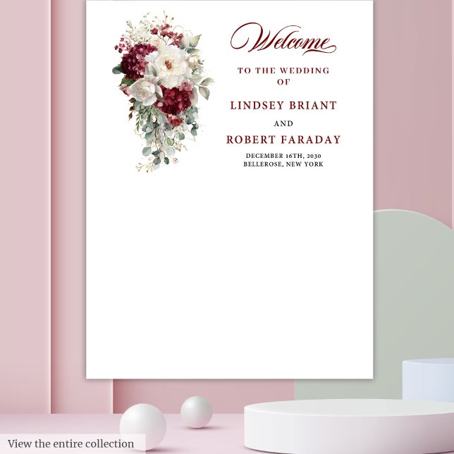 Boho Burgundy White Rustic Floral Weddrop Wandteppich (Boho Burgundy White Rustic Floral Wedding Backdrop)