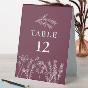 Boho Burgundy Wildblume Table Card Number Tischaufsteller