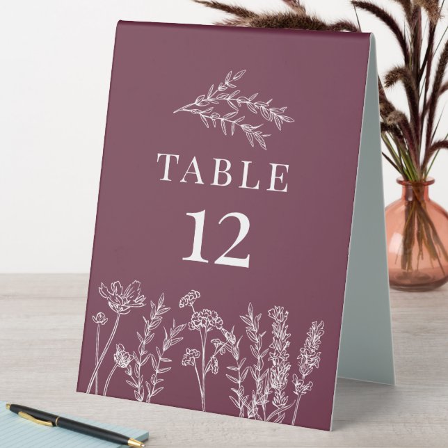 Boho Burgundy Wildblume Table Card Number Tischaufsteller (In Situ (Tisch))